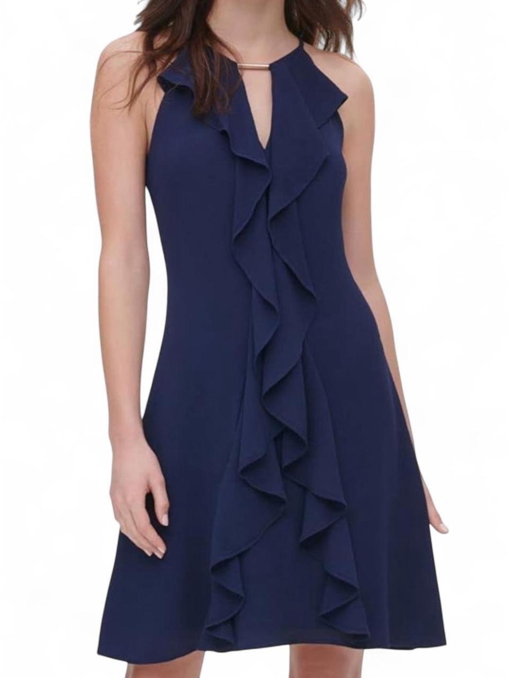 Kensie Navy Ruffle Halter Mini Dress